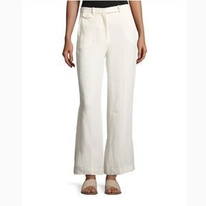 Theory nadeema ivory cream linen wide leg cropped drape pant